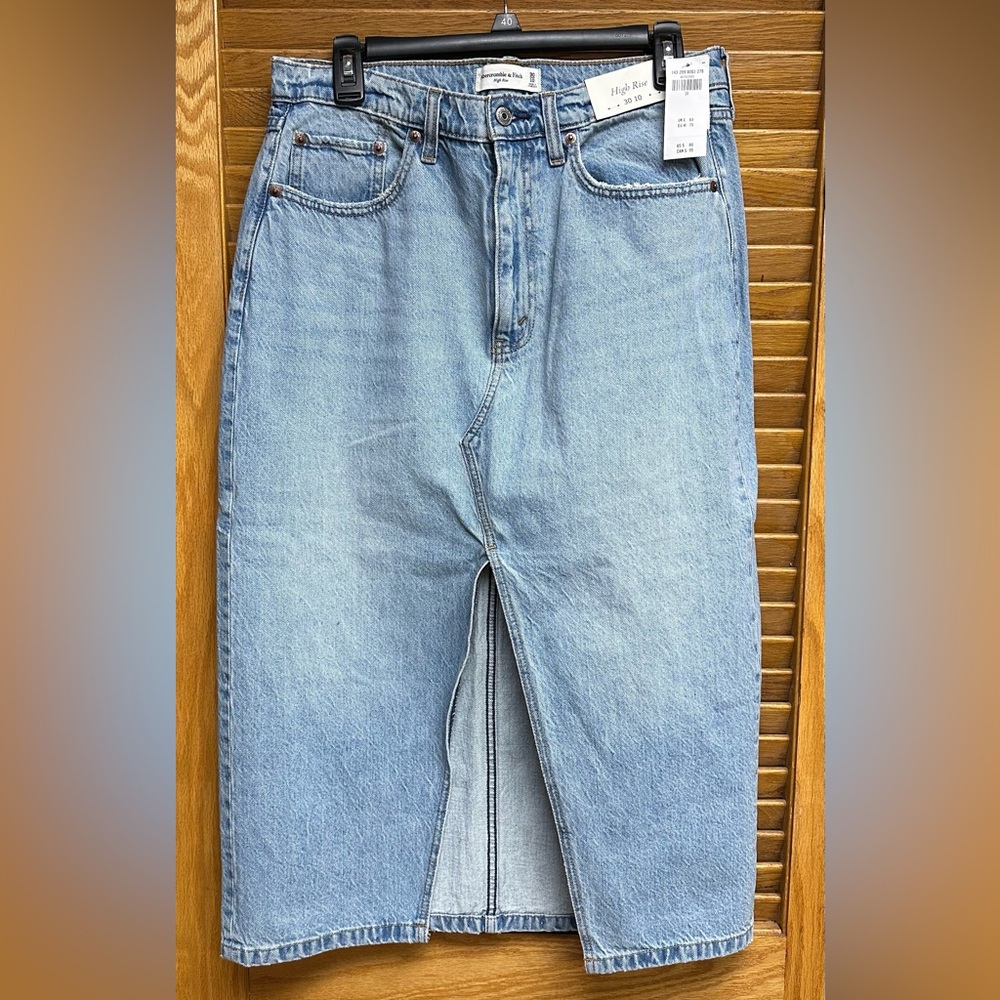 Abercrombie & Fitch High Rise Light Blue Denim Midi Skirt